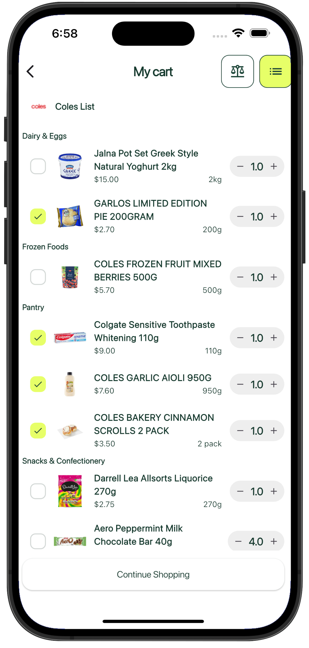 Shopping List App Screen